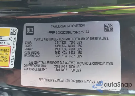 2025 GMC Yukon 4Wd Denali from USA, damaged, VIN 1GKS2DRL7SR275374